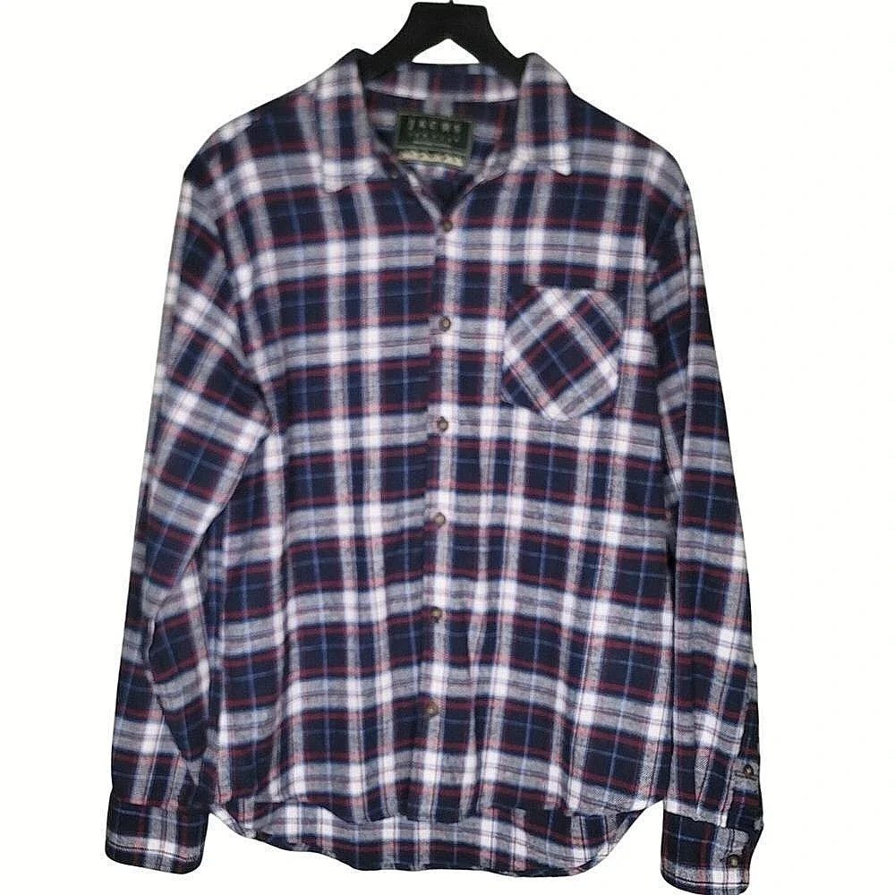 Jachs New York Mens Recycled Flannel Plaid Button Down Shirt Navy Blue Red L